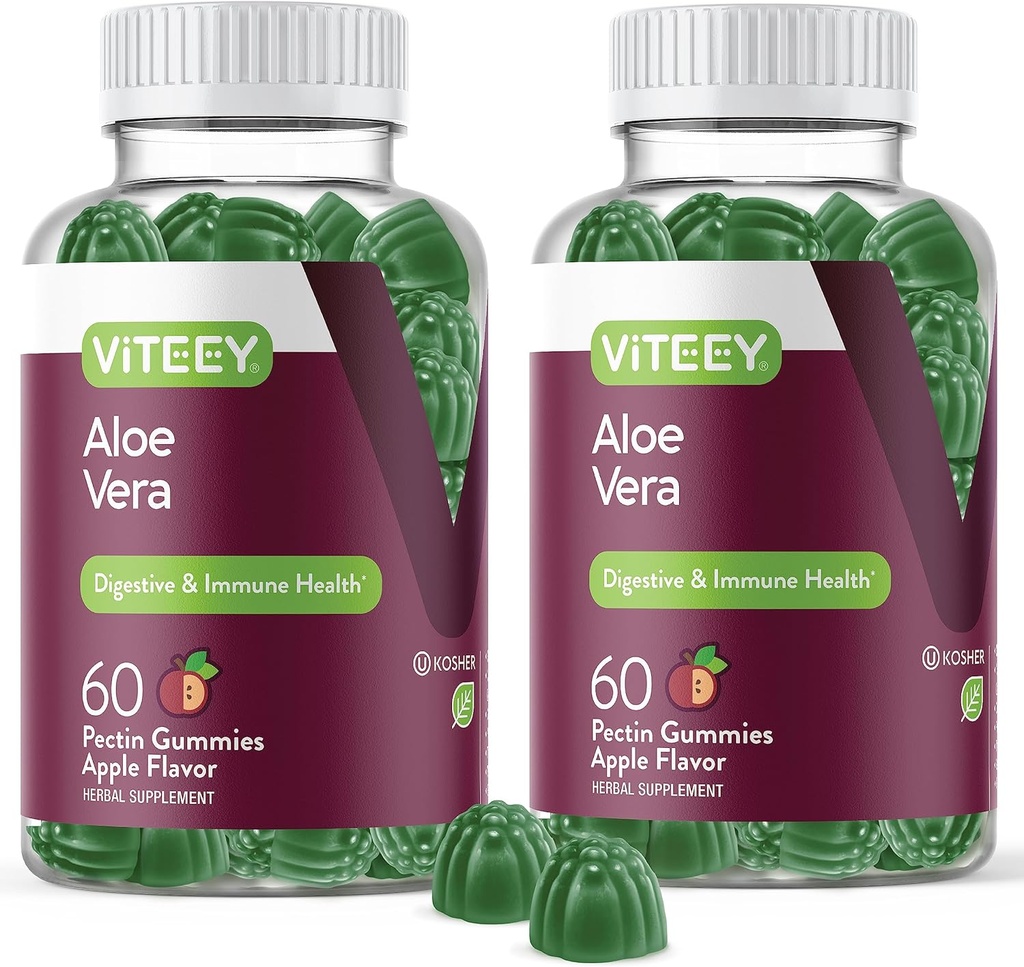 Viteey Aloe Vera Gummies pentru adulți - 50mg - SIDA în Digestia și sănătatea imună - Aloe Vera Supliment - Vegan, Gelatină gratuit, Gluten gratuit, OMG-uri gratuit, gustoase aroma de zmeură