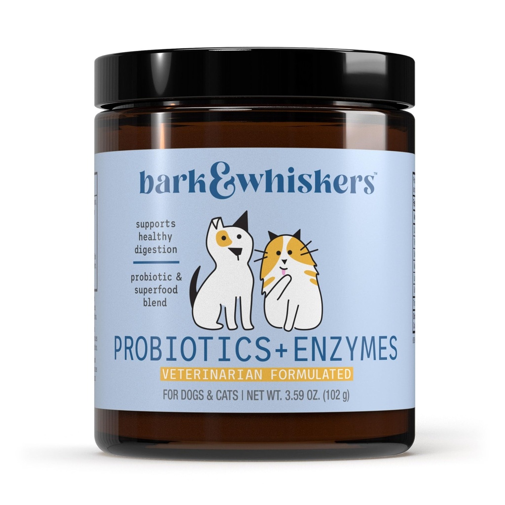 Bark & Whiskers Probiotices + enzime - Suporturi Digestive Health & Immune System - Supliment probiotic pentru pisici și câini - 60 Scoops