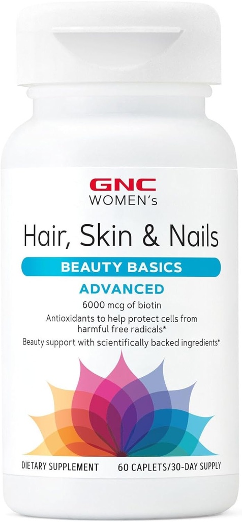 GNC Femeii Avansate par, Piele & Nails Daily Multivitamine Blend pentru Femei, Studiat Clinic Suport de frumusete care contine Biotin, Acid hialuronic, Colagen, Lutein, 60 Caplete