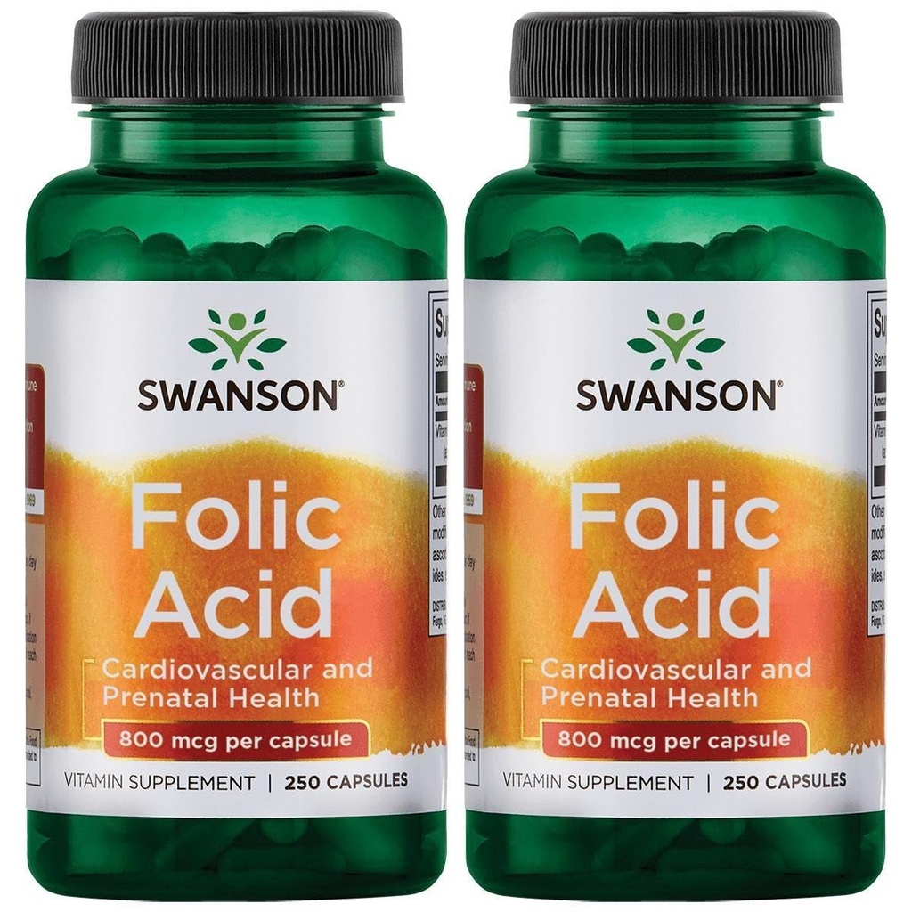 Swanson Folic Acid 800 mcg (1Vitamina 335 mcg Dfe Folate) 250 capsule (2 ambalaje)