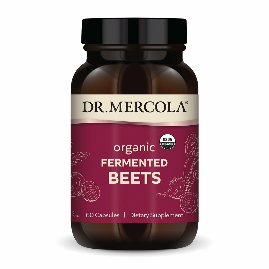 Dr. Mercola Organic Fermented Beets - Suport oxid de azot - USDA Organic, Non-GMO, Gluten-Free & Soy-Free - 60 capsule