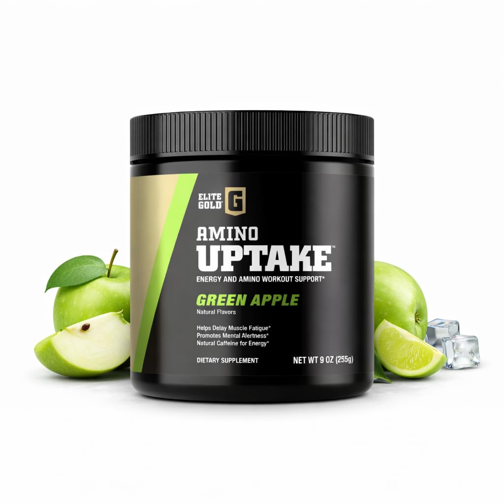Elite GolElite Gold Amino Uptake, Green Apple, Amino Acid Supplement, Cresterea energiei, Suport de recuperare musculare, Beta Alanine, L Citruline, (30 Servings)