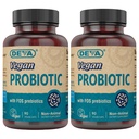 DEVA Vegan Probiotic cu supliment de prebiotice FOS - 2 miliarde CFU cu 100 MG de prebiotice per servire pentru bărbaţi şi femei - non-Dairy Gluten gratuit - natural de valabilitate stabil - 90 capsule (Pachet de 2)