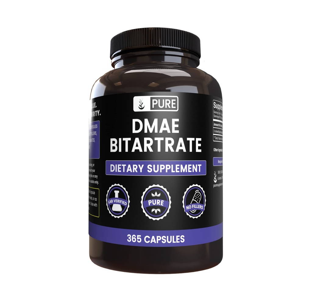 Ingrediente originale pure DMAE Bitartrate (365 capsule) No Magneziu sau Rice Fillers, întotdeauna pură, Lab verificat