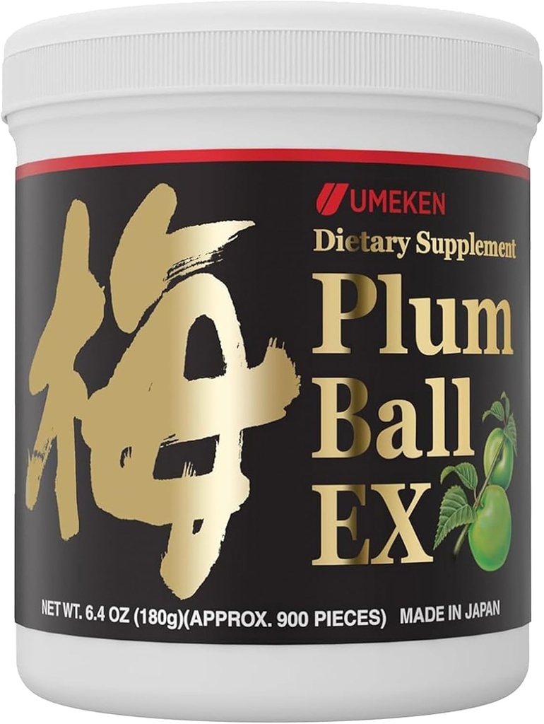 Umeken Plum Ball EX, Extract concentrat cu antioxidanți, acid citric și Mumefural, supliment zilnic, extract de prune verzi japoneze, 3 luni de aprovizionare, 6.4oz, 180g flacon, ambalaj de 1