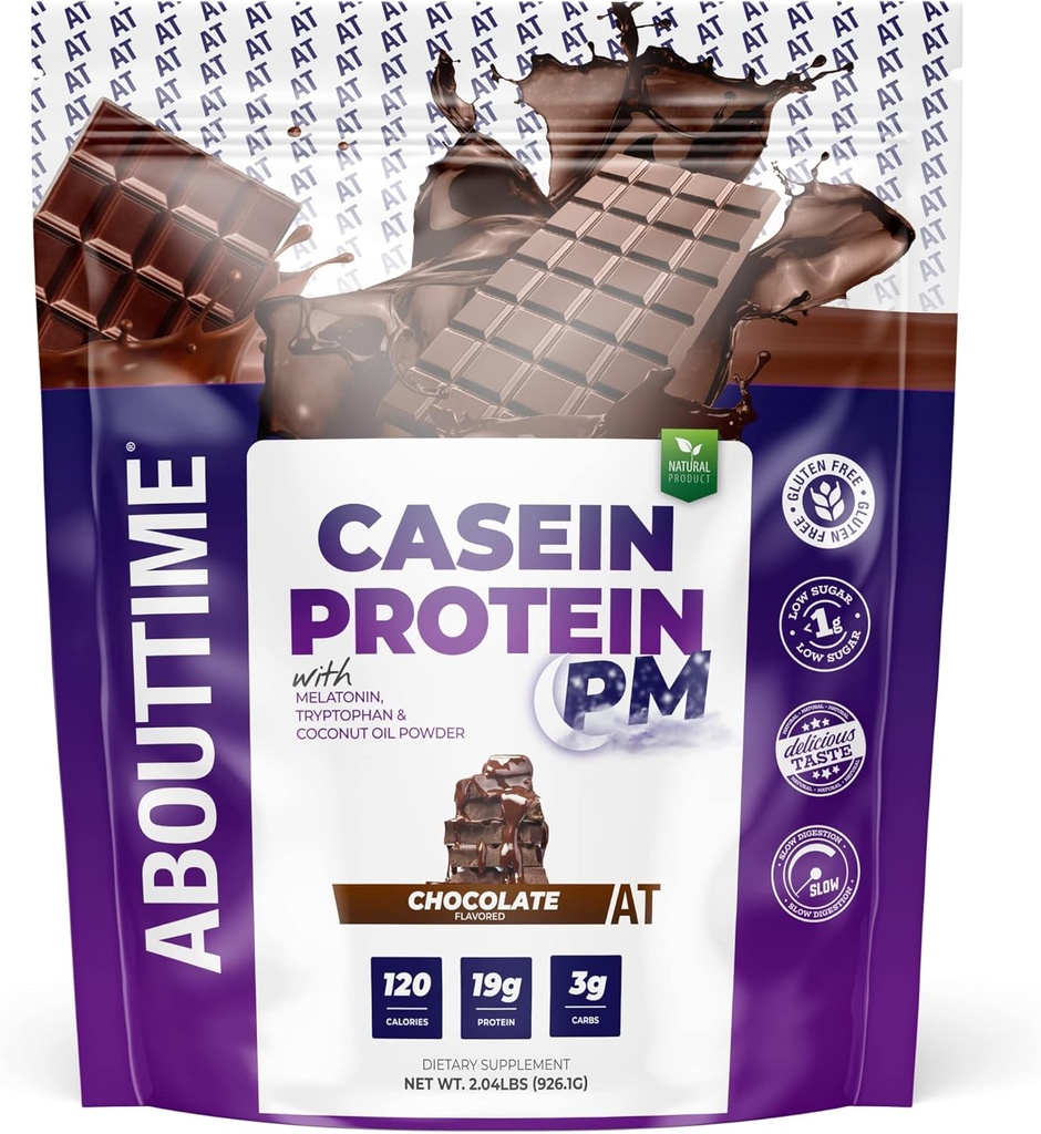 Despre timp Casein Proteine Ciocolata, 19g Proteina, Formula de recuperare pe timp de noapte, Nu îndulcitori artificiale, Nu Hormoni de creștere