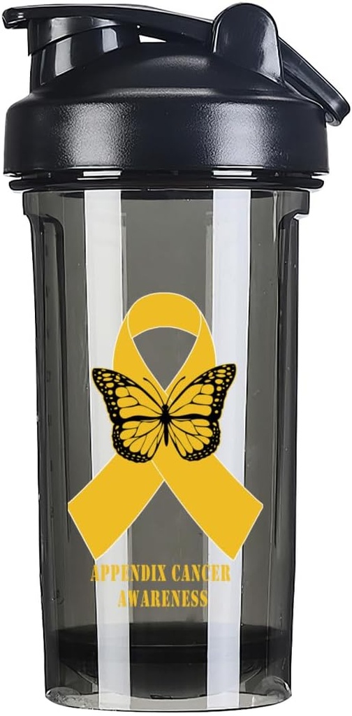 Apendice Cancer Awareness 18 Ounce Shaker Sticla Drink Mixer Leak-proof Proteina de antrenament Shakes Mease Shakes Sticle 500ML/18 Oz negru