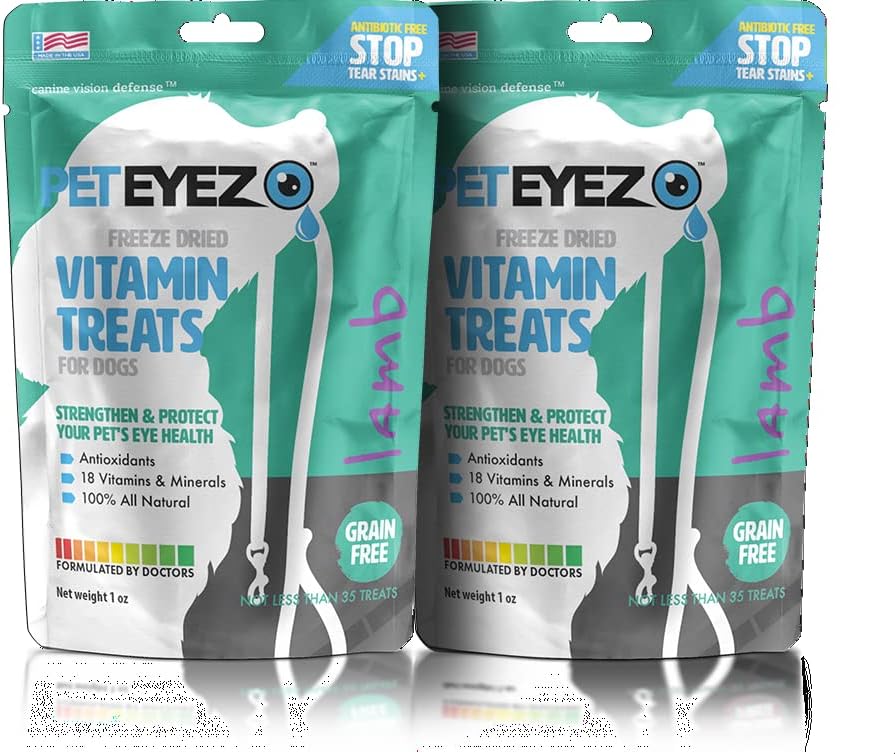 Pet Eyez-Dog Tear Stain Remover - Tear Stain Remover pentru câini - Dog Eye Care - Dog tratează cu Astexanthin, Blueberry Fruit Powder, Lutein, Grain gratuit, Proteina All-Natural (Lamb-2 Pack)