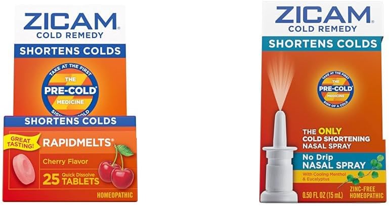 Zicam Rece Remedy, Cherry Rapidmelts (25 Count) și No-Drip Nasal Spray (0,5 Ounce) Bundle