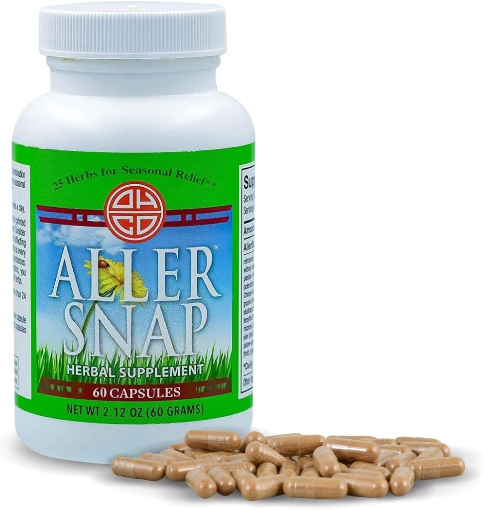 Aller Snap - supliment vegetal chinezesc cu 25 de plante aromatice pentru simptome de alergie sezonieră, iritație - non-drowsy, non-stimulatoare, medicamente de alergie naturală cu acțiune rapidă - 60 capsule