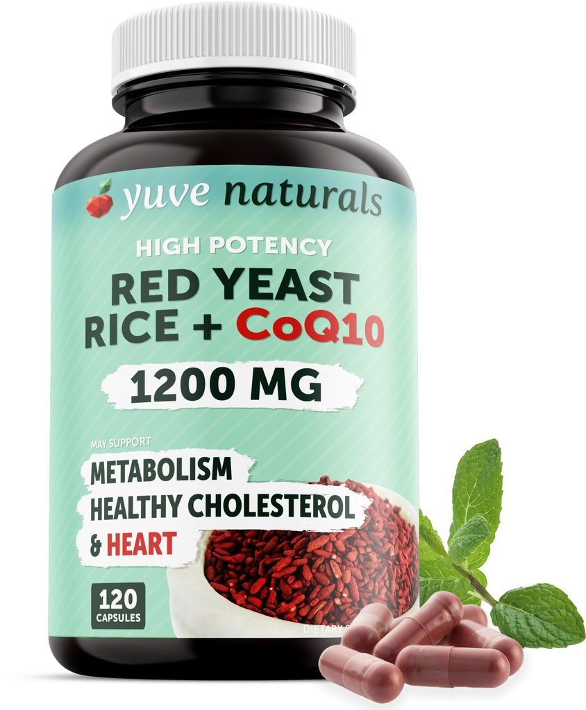 100% Natural Red Yeast Rice 1200 mg cu CoQ10 100 mg, 2 in 1, Menţineţi niveluri de colesterol sănătos - 120 Veggie Capsule
