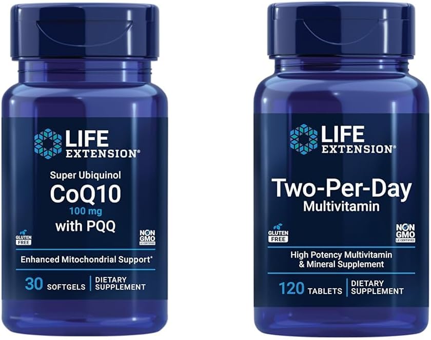 Life Extensie Super Ubichinol CoQ10 100 mg 30 Softgels Suport energetic Cellular Bundle cu două-per-zi mare potenta 120 comprimat Multivitamine