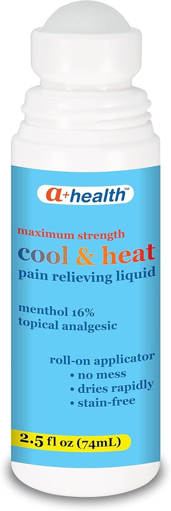 A+Health Cool & Heat Pain Relieving Liquid, Mentol 16%, Putere maximă, Roll On, Made in USA, 2,5 fl Ounces (CoolHeat)