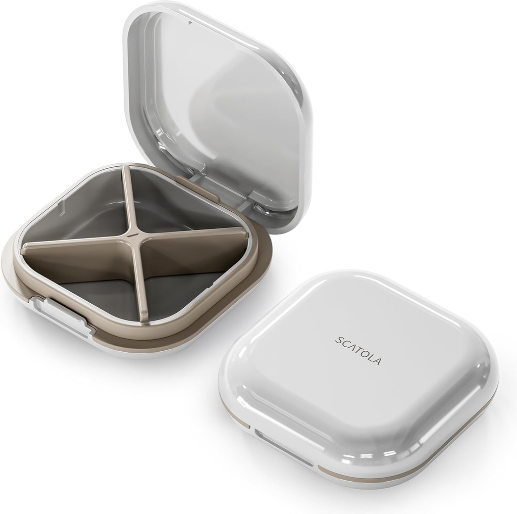 Caz de pastila mici, Travel Pill Box, Portable Pill Organizator, Pilula container pentru buzunar 4 Compartimente, Daily Compact Travel Medicine Holder for Vitamins Medicamente (Light Grey)