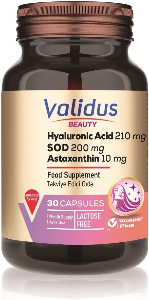 VALIDUS Acid hialuronic 210 mg + Astaxantină 10 mg 30 capsule (Vcaps Plus)