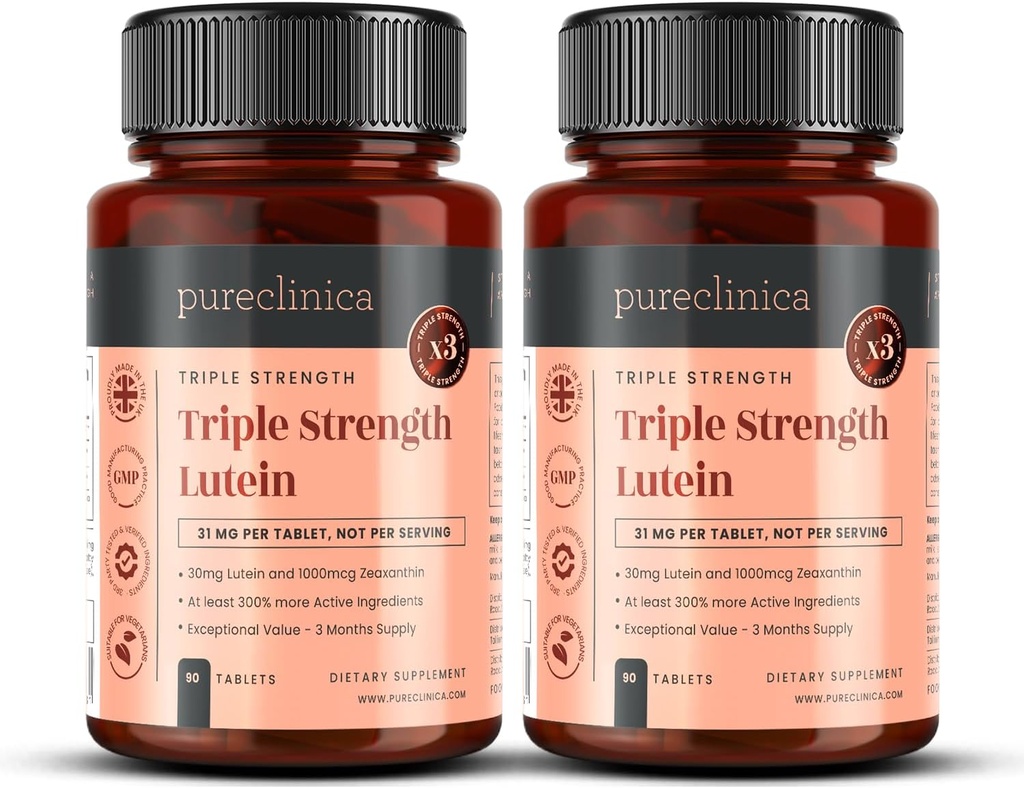 pureclinica Lutein 30 mg x 180 comprimate (2 flacoane cu 90 comprimate în fiecare dintre ele). cu 1000mcg Zeaxantină. 3 x Concentraţia de comprimate regulate de luteină