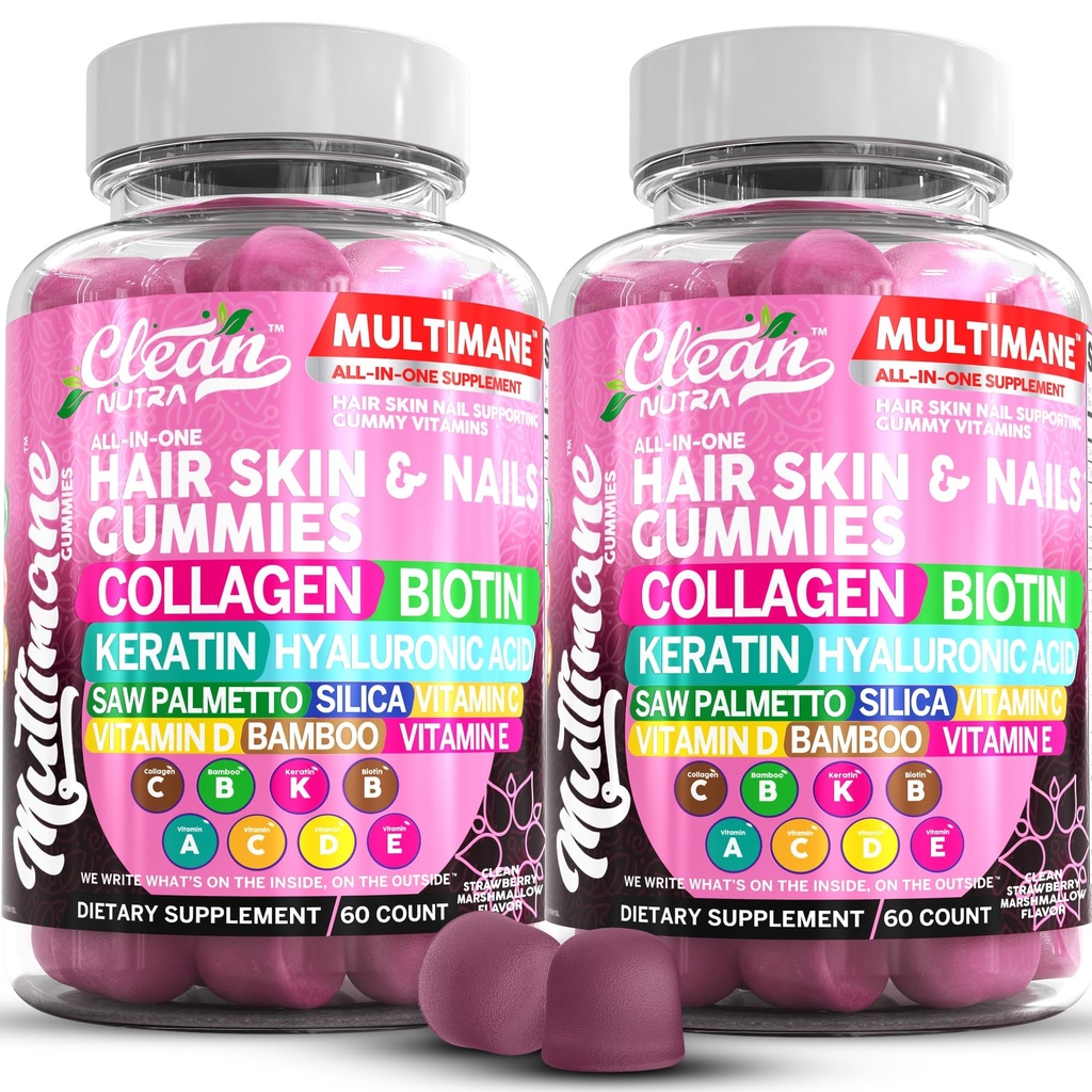 Multimane Colagen Gummies cu Biotin Keratin Acid Hyaluronic Bambus Vitamina A C Vitamina D Vitamina E Folate Saw Palmetto Siliciu B3 Vitamine Piele de par si unghii Gumies de Curate Nutra