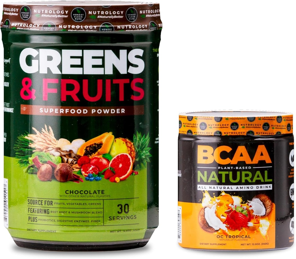Nurology Greens & Fruits Powder-Natural Soursed Superfood, Chocolate (30 Servings) BCAA Natural, Plant based BCAA Powder, Orange Coconut Flavor (30 Servings)