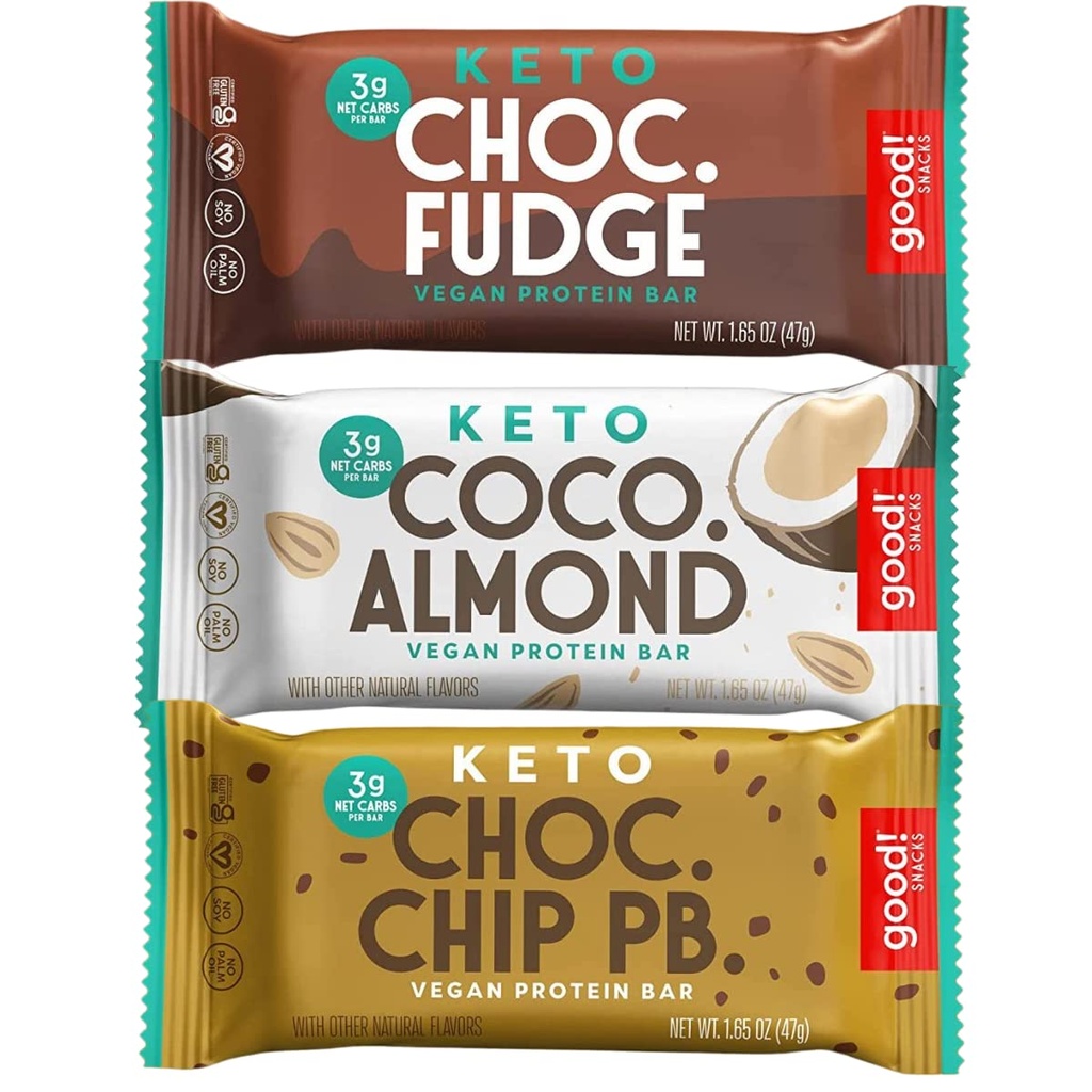 Bine! Snacks Keto Variety Pack Proteina Bar, Vegan, Soy & Gluten gratuit, Low Sugar Meal Înlocuire, 10g Proteina mare, Natural Sanatos Snack, Pentru sportivi & Active Lifestyles, 3g Net carbohidrati,12 Baruri