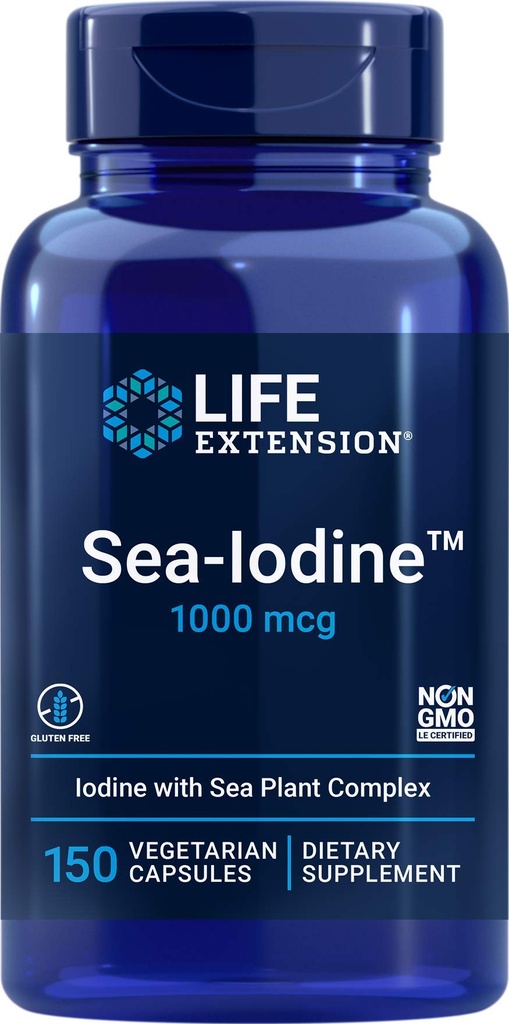 Extensie de viaţă Capsule de mare-iod, 1000 mcg, 150 Veg Caps, Supliment de iod natural de la Kelp şi Bladderwack