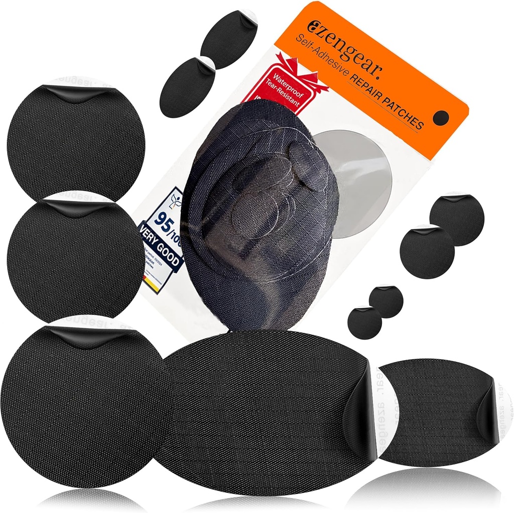 aZengear Repair Patches - rezistent la apa, auto-adeziv, Tear-Cold-Heat-Resistant din material poliester pentru a fixa jos sacou, Puffer, Snowsuit, pantofi, cort, PVC, îmbrăcăminte, tapițerie (negru)