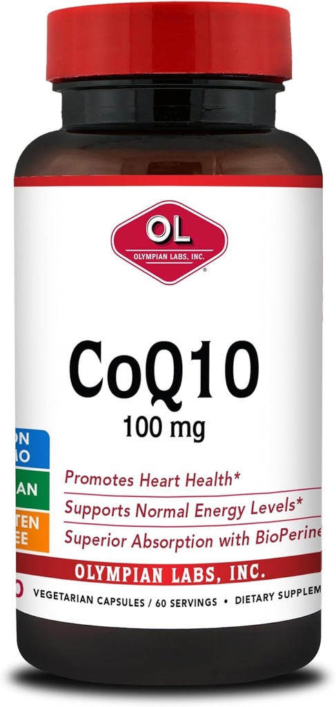 Olympian Labs CoQ10 100mg Formulat cu Bioperina pentru absorbţie mai mare, sprijinirea Heart Health 60 Capsule