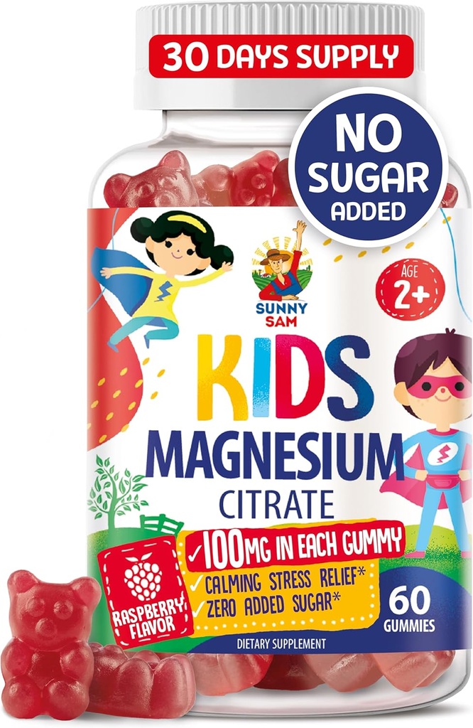 Gume de magneziu pentru copii si adulti - 100 mg - Chews de magneziu calm - Citrice de magneziu supliment masticabil pentru Mood & Muscle Support - 60 Gumies