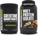 NutraBio Creatina Monohidrat, Nearomate, 500g și Whey Proteine Izolat, Vanilla Caramel, Supliment Bundle - Energie musculară, Lean musculare de creștere, recuperare, și puterea