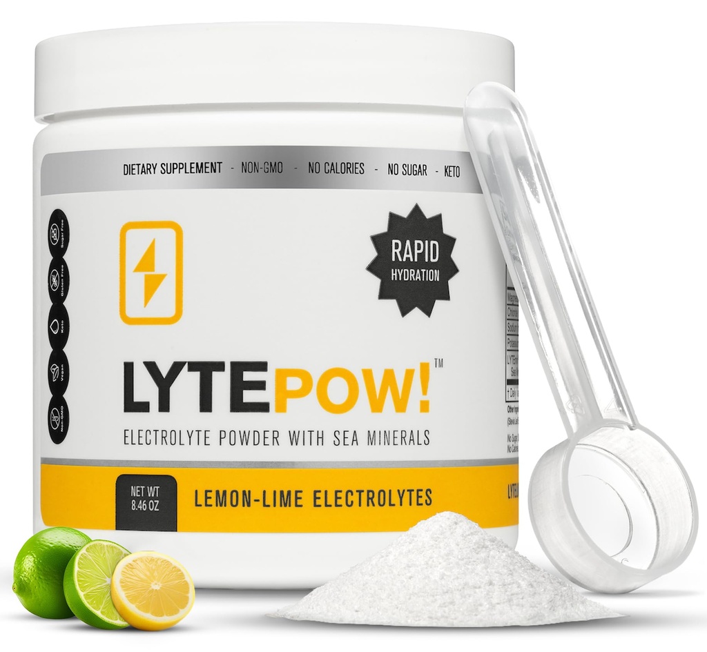 LyteLine Electrolytes Powder - Minerale de mare - Supliment de hidratare lamaie - 90 Serviri - Non-GMO, No Calories, No Sugar - Delicious Keto Replenishment Drink Mix - Perfect pentru exercitarea