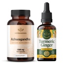 HERBAMAMA Ashwagandha și Turmeric Ginger Kit - Bundle of 1500 mg Ashwagandha Root Capsules & Turmeric Ginger Tincture 2 fl oz - Vegan, Non-GMO, Sugar & Alcool-Free - 2 Pack