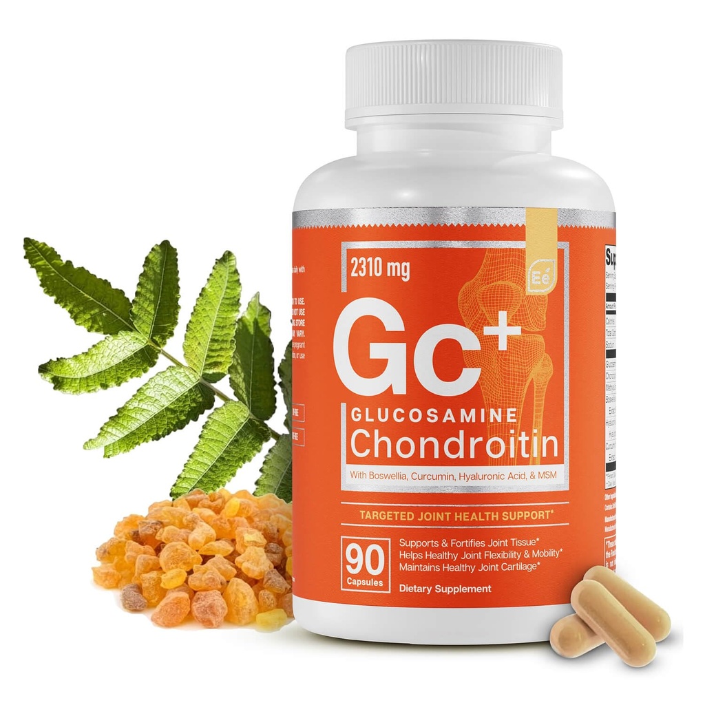 Elemente esentiale Glucosamină Chondroitin MSM Boswellia Serrata Acid hialuronic Supliment comun suport antioxidant pentru flexibilitate - 90 capsule