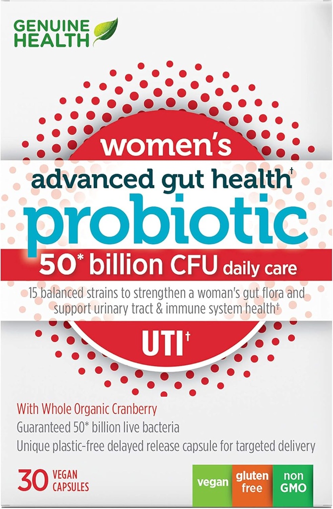 Sănătate reală Femeii Probiotic zilnic pentru suport UTI, ajută la promovarea unui tract urinar sănătos, Multi-Strain, Formula organică cu afine, 30 capsule
