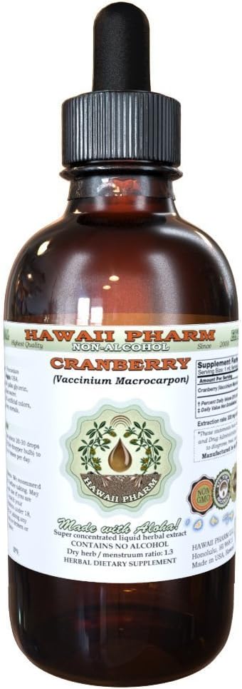 Cranberry Extract lichid fără alcool, Cranberry (Vaccinium macrocarpon) uscat Berry Glycerite Hawaii Pharm Natural Herbal Supliment 2 oz