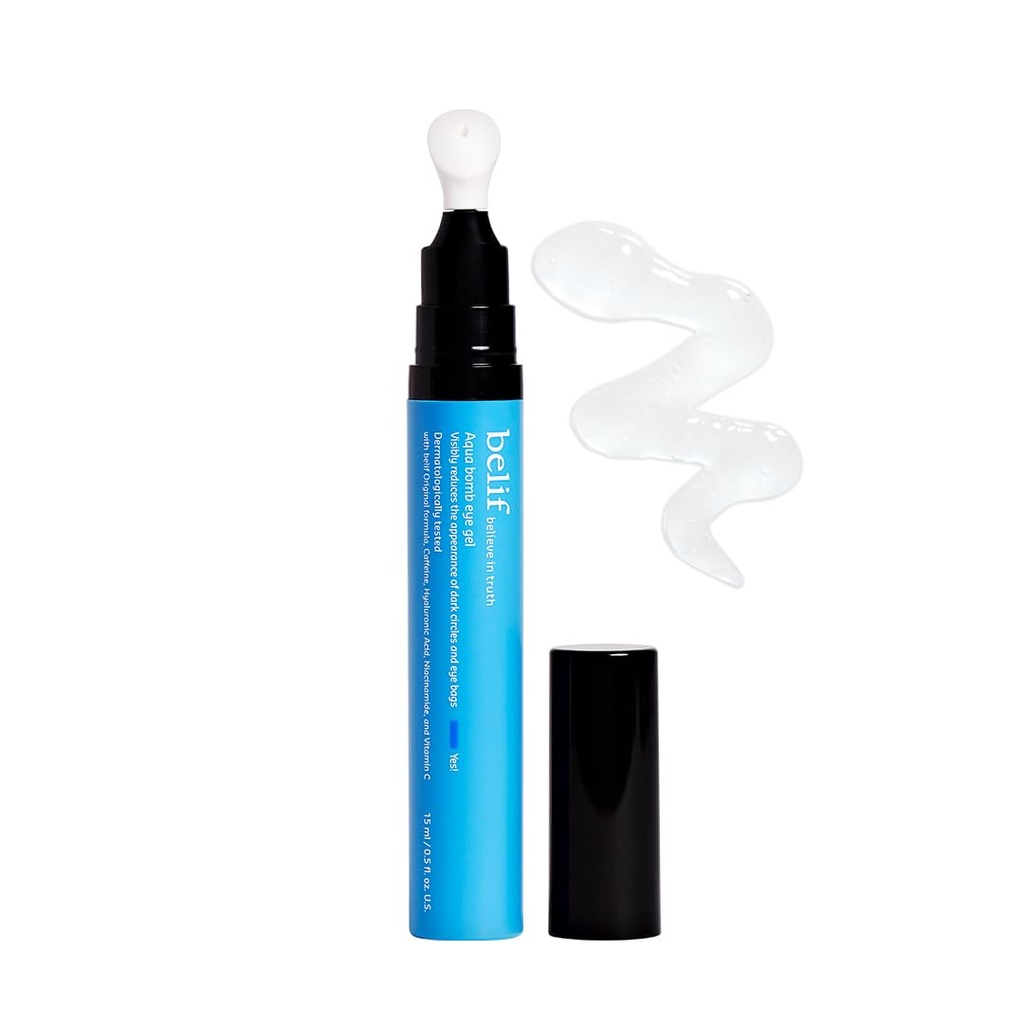 belif Aqua Bomb Cooling ochi Gel - Cafeina & Acid hialuronic pentru Puffiness & Hidratare, Niacinamidă & Vitamina C pentru cercuri întunecate, Adenosine & Colagen pentru Plumping & Firming, Korean Skin Care