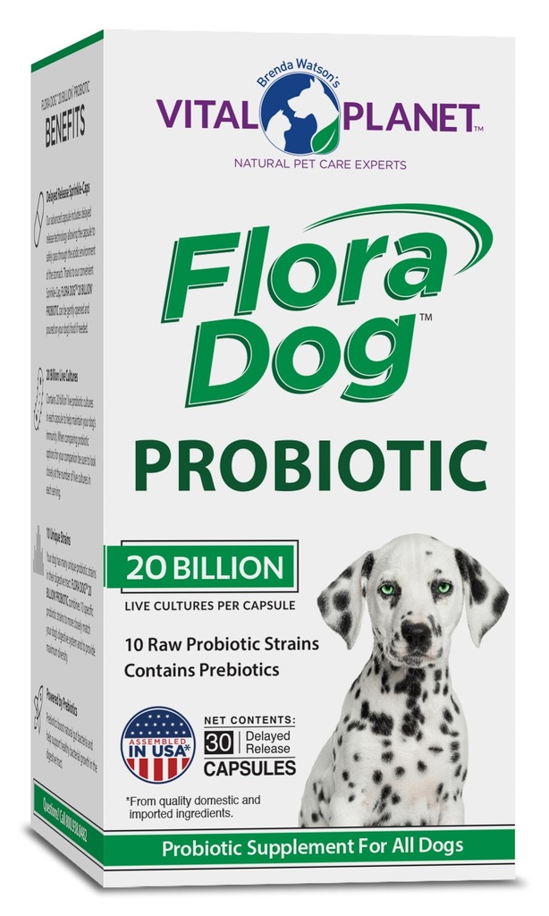 Planeta Vital - Flora Dog Capsule Probiotice Supliment cu 20 de miliarde de culturi și 10 Strains, Potență mare Suport Imun și Digestiv Probiotice pentru câini, 30 capsule de eliberare întârziate