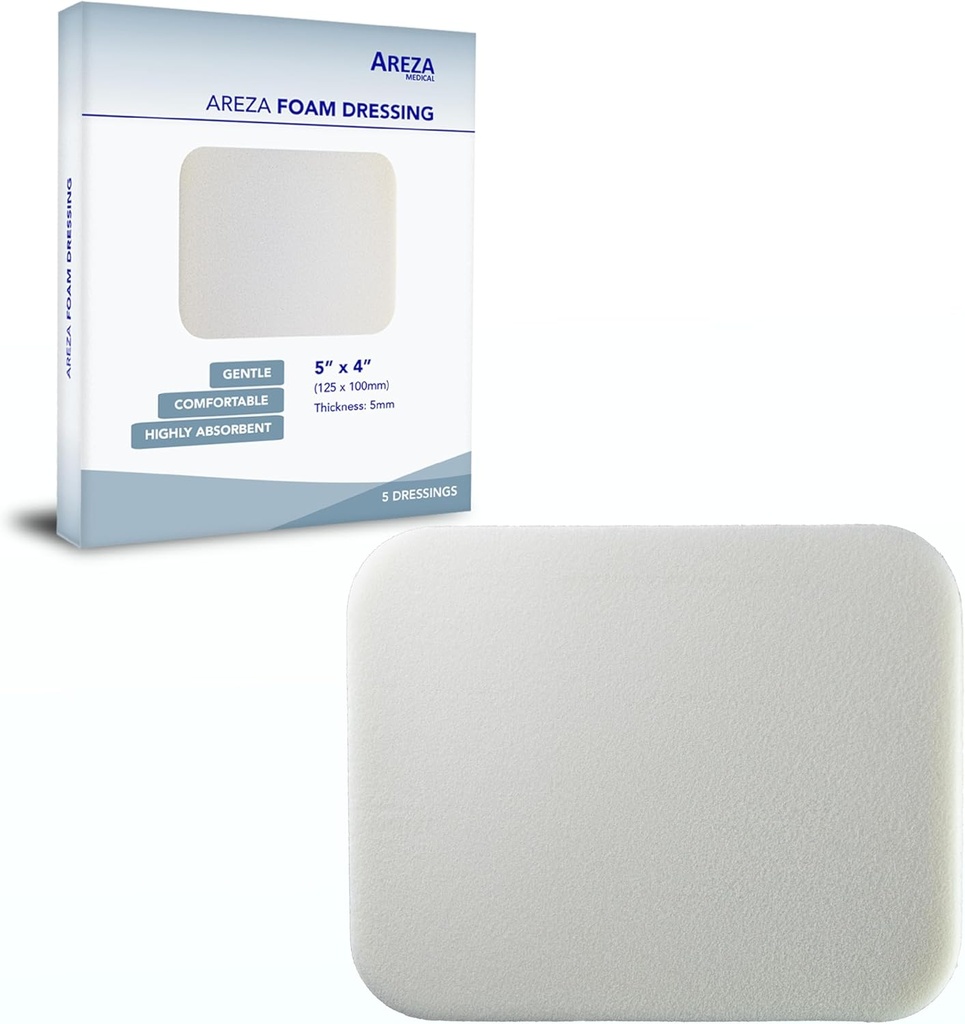 Areza Medical - Rochie cu rană de spumă - Poliuretan - Steril - 5" x 4" (12,5 cm x 10 cm) - 5 PCS