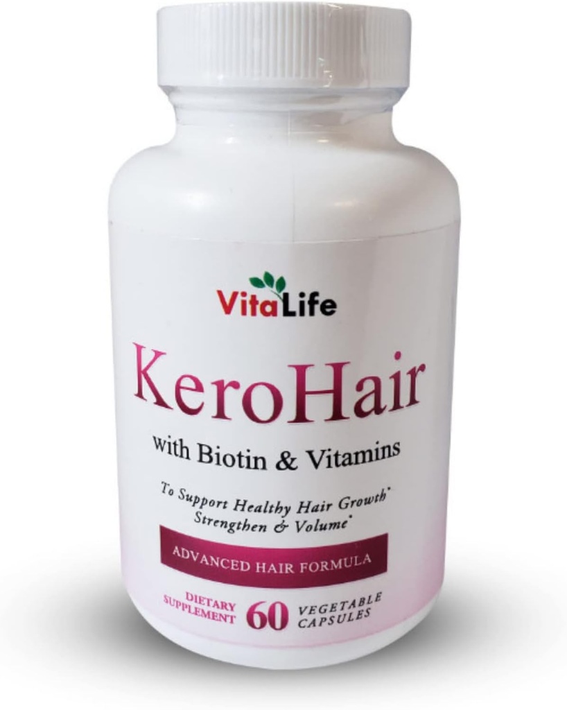 KeroHair Supliment complet cu vitamine si Biotin I 60 Capsule pentru cresterea puternica si sanatoasa a parului - Previne pierderea parului 