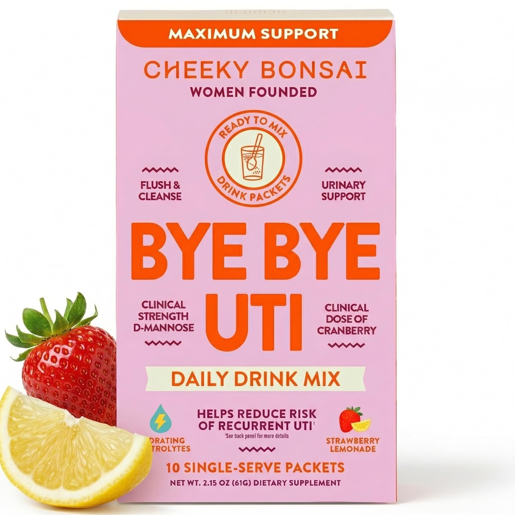 Bonsai obraznic, Pachete de hidratare a sănătăţii urinare, Flush & Protejaţi Tractul urinar cu D-Mannose, Cranberry & Electrolytes, Hibiscus Lemonade Flavor (10 Pachete) Fără adaos de zahăr, Vegan şi Gluten-Free