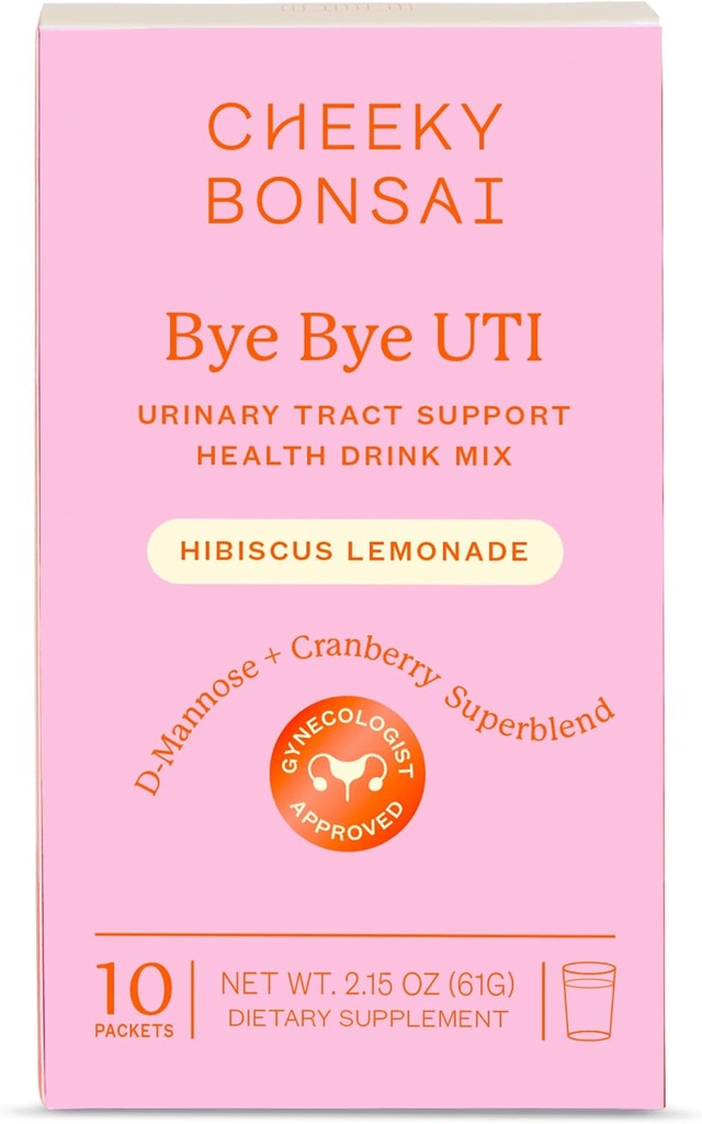 Bonsai obraznic, Pachete de hidratare a sănătăţii urinare, Flush & Protejaţi Tractul urinar cu D-Mannose, Cranberry & Electrolytes, Hibiscus Lemonade Flavor (10 Pachete) Fără adaos de zahăr, Vegan şi Gluten-Free