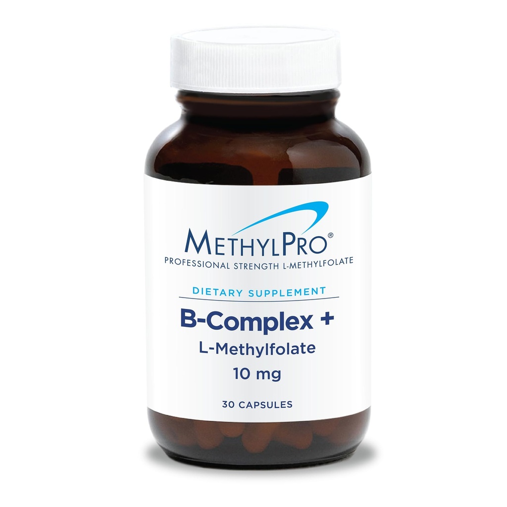 MetilPro B-complex + L-metilfolat 10 mg - Complex metilat de vitamina B pentru femei şi bărbaţi, Suport energetic Cellular cu Folate, Niacin şi Biotin, Suplimentul VIT B - 30 capsule Vegan