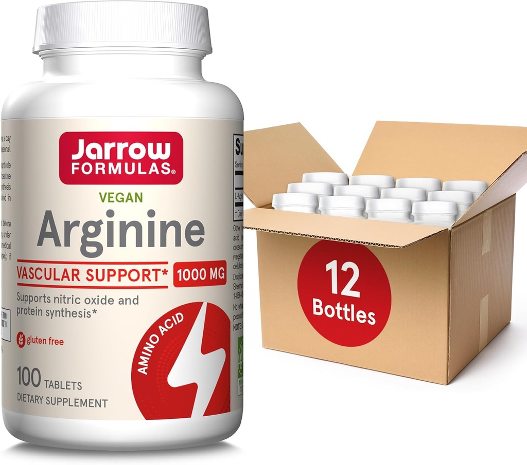 Formule Jarrow Arginine 1000 mg, Supliment alimentar, sprijină producția de oxid de azot, susține Sinteza proteică, 100 comprimate, până la 100 de zile de aprovizionare (pachet de 12)