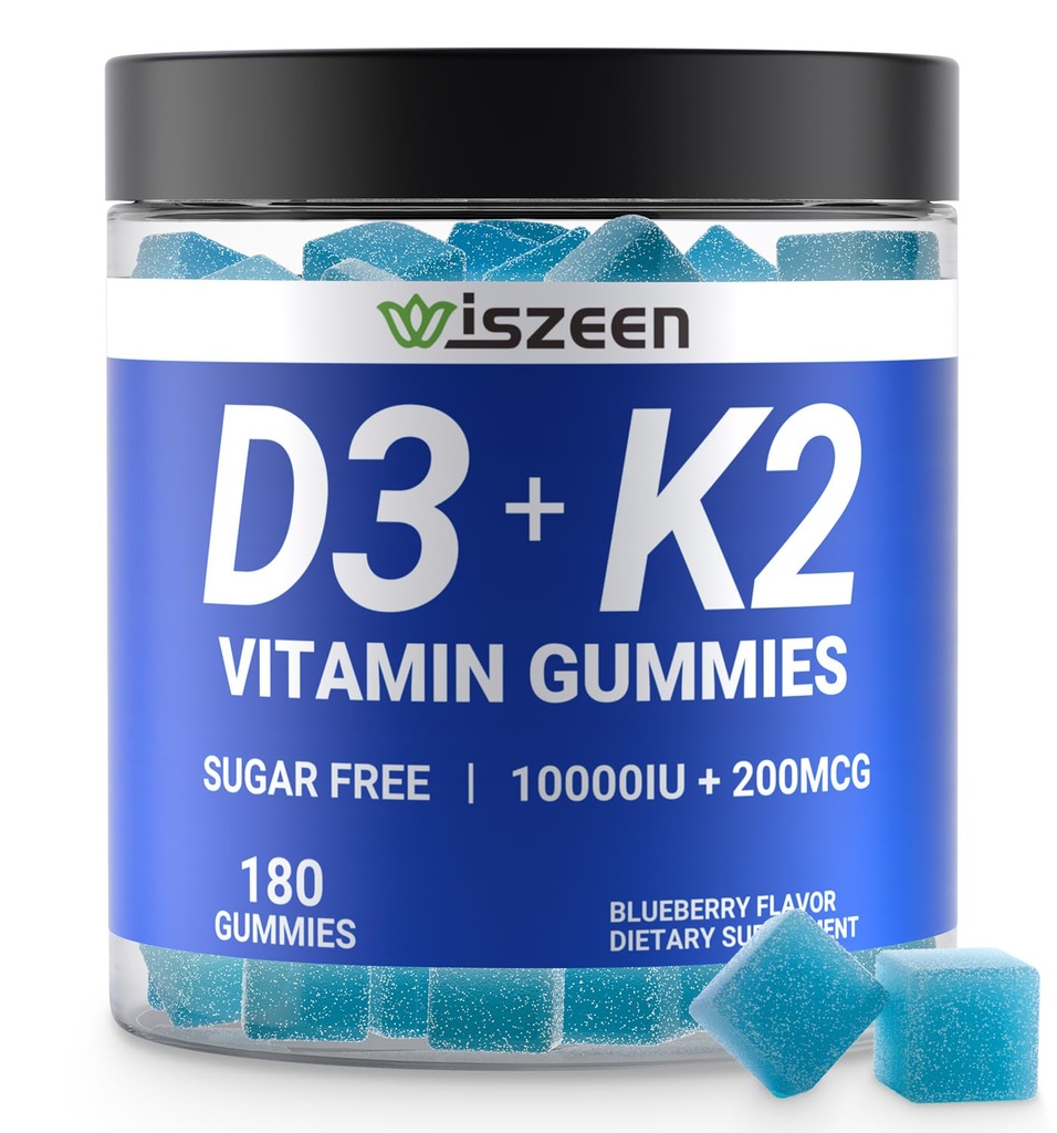 Vitamina D3 K2 fără zahăr, vitamina D3 10000iu și vitamina K2 (MK7) 200mcg cu calciu, magneziu, vitamina B12 pentru mușchiul osos Imun, Vegan