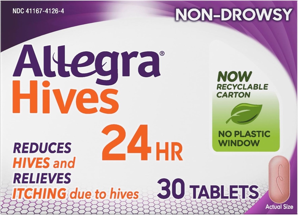 Allegra Hives Antihistamine 24-Hour Tablets, Non-Drowsy Hive Reduction and Hive Itch Relief, 180 mg Fexofenadine HCI, 30-Count