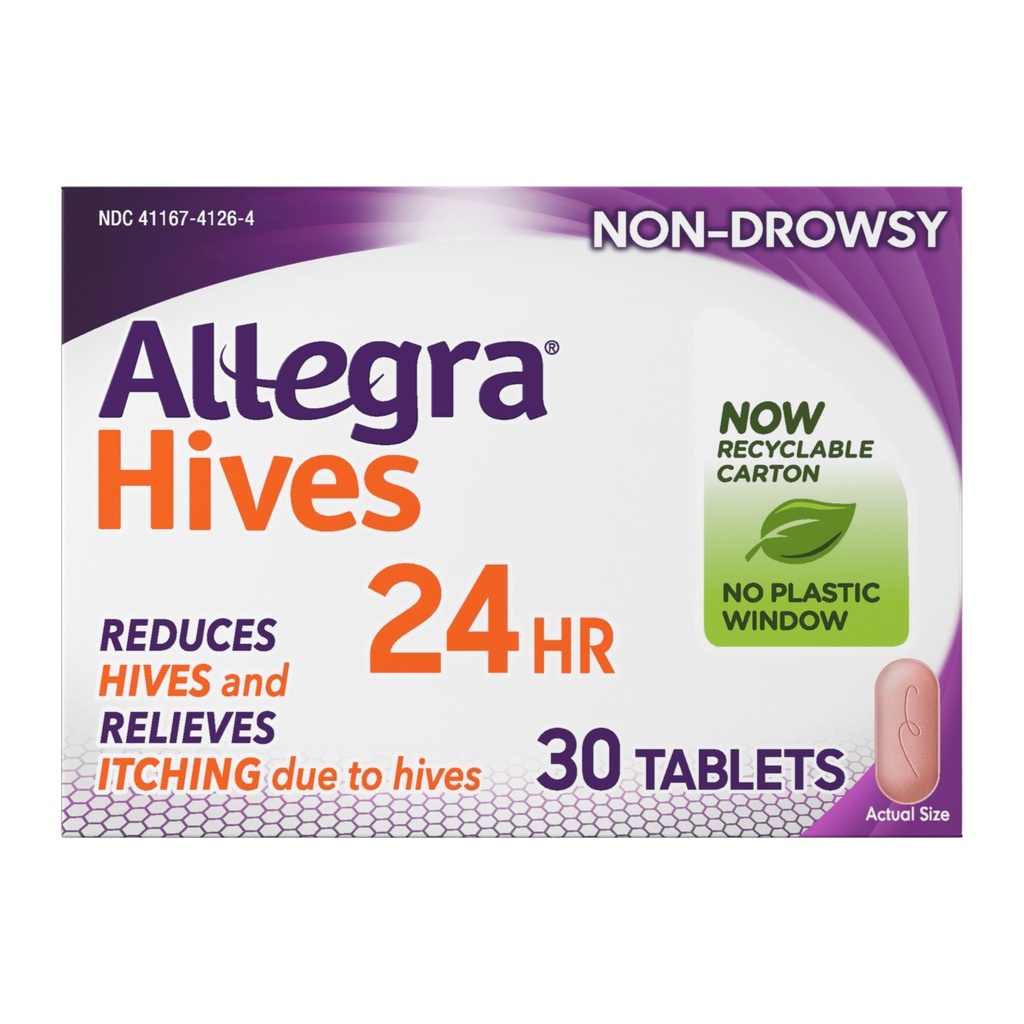 Allegra Hives Antihistaminice 24-hour comprimate, non-drowsy stup reducere şi Hive Mâncărime relief, 180 mg Fexofenadină HCI, 30-conte