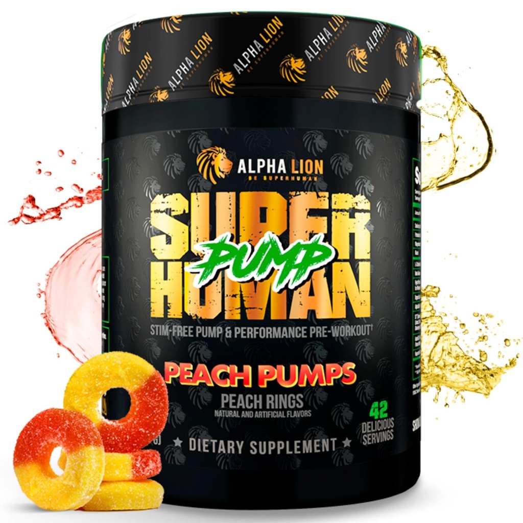 ALPHA LION Pompă superumană Pre Workout pulbere, Nootropic Caffeine & Stim Free Preworkout Supliment, Nitricoxid Booster, Muscle Gainer, Energy & Focus (42 Servings, Peach Pumps Flavor)