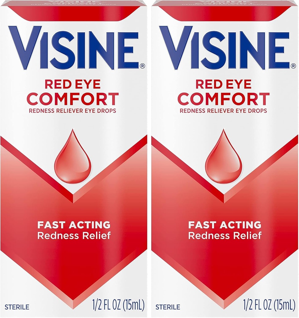 Visine Red Eye Comfort Redness Relief Eye Drops pentru a ajuta Relieve Red Eyes Datorită Iritaţii oculare minore Rapid, HCl tetrahidrozolina, 0.5 fl. oz (Pachet de 2)