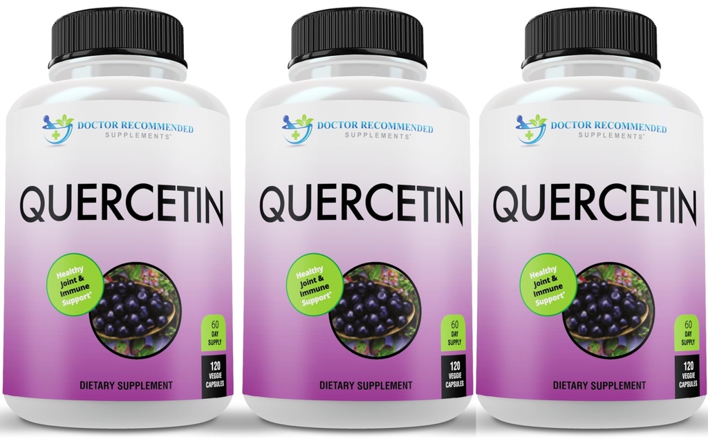 DOCTOR RECOMANDAT SUPLENŢE Quercetin 1000 mg per servire - (Vegan, Non-GMO) (120 Capsule vegetale, ambalaj de 3)