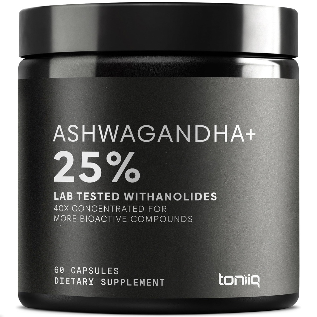 Ashwagandha - Ultra High Potency 40:1 Extract cu 25% Witanolide - Wild Harvested in India - Foarte concentrat și Third-Party Lab testat - 60 capsule