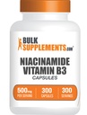 BulkSupplements.com Capsulele de niacinamidă - Suplimentul de niacinamidă, Suplimentul de vitamina B3, Niacinamida 500 mg - Gluten Free, 1 capsulă per Serving, 300 capsule (Pachet de 1)