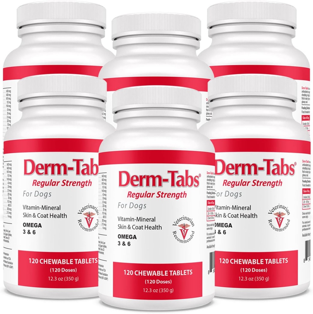Derm Tabs puterea regulata pentru câini - ulei natural, vitamine, minerale, și antioxidanți - Suport sănătos piele și reduce vărsare - 720 comprimate masticabile